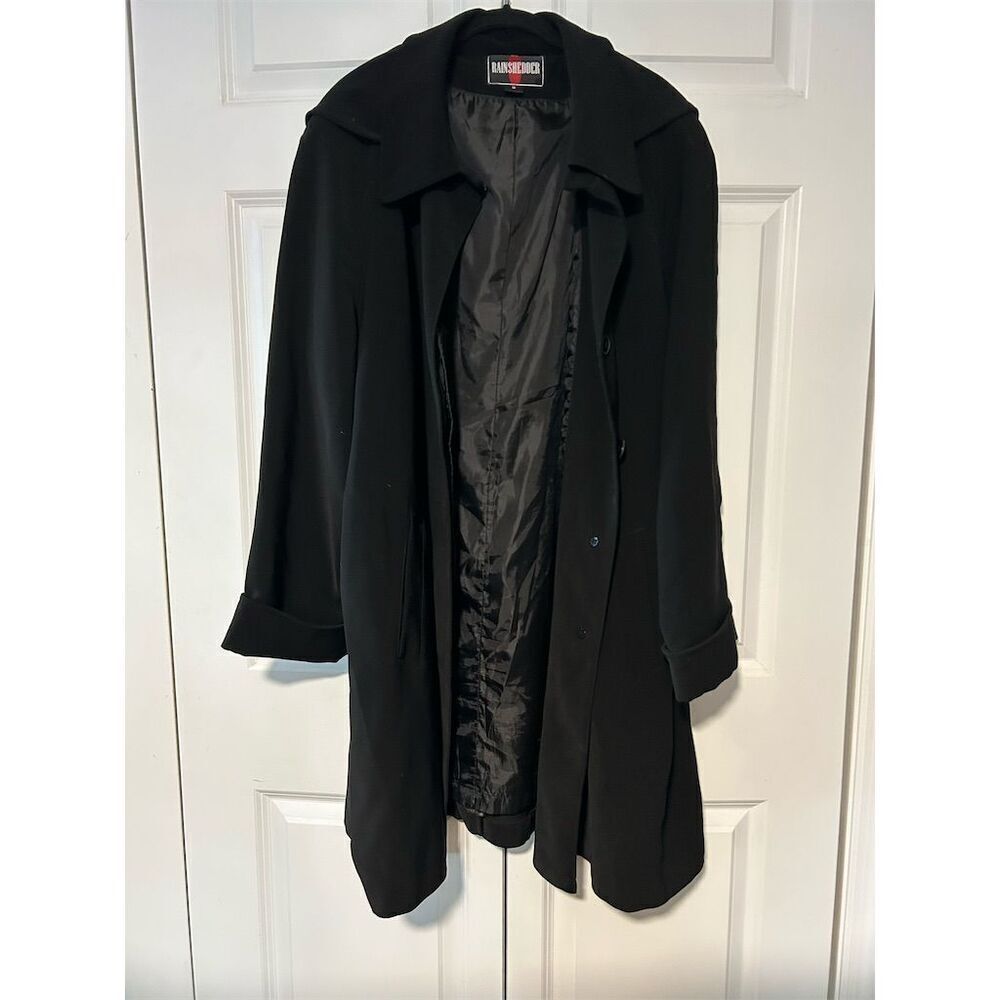 Rainshedder Women's Black Overcoat Size 20 Long Button-Up Fall Winter